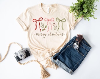 Merry Christmas Coquette Shirt, Christmas Family Shirt, Retro Holiday Shirt