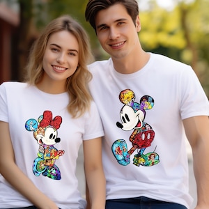 Bluza z nadrukiem dla pary Myszki Miki i Minnie, Koszulka Disney, Prezenty na Walentynki, Słodka koszulka Myszki Miki i Minnie, Dopasowana koszulka Disney, Jej Myszka Miki i jego Minnie,
