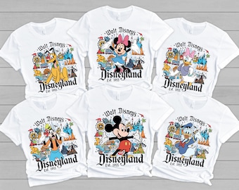 Retro Walt Disney's Disneyland All Characters Shirt, Disneyland Shirt, Personalized Disney Tee, Disney Family Trip Shirt, Mickey and Friends