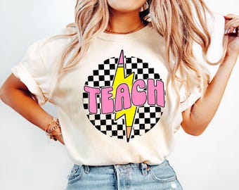 Camiseta retro para profesora, camiseta a cuadros para profesora, regreso a clases, regalo de agradecimiento para profesora, camiseta para profesora nueva, camiseta para el primer día de clases, regalo para ella.