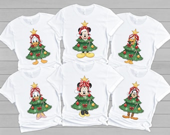 Maglietta vintage con albero di Natale, Topolino e i suoi amici, maglietta con albero di Natale Disney, magliette natalizie Disney per la famiglia, maglietta "Buon Natale"