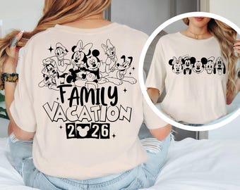 ディズニー 2026 ファミリーバケーション シャツ、ディズニーワールド ミッキーと仲間たち、ディズニー お揃い T シャツ、ディズニー ファミリー 2026 シャツ、レトロなディズニーワールド旅行