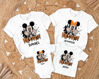 Custom Disney Halloween Family Matching Shirt, Mickey And Minnie Shirt, Halloween Skeleton Shirt,Disney World Shirt, Halloween Gift