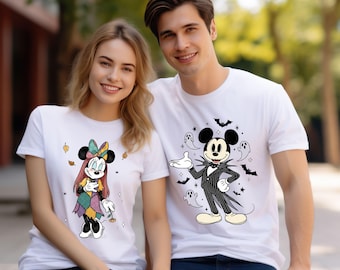 Mickey and Minnie Jack and Sally Shirt, Cute Disney Halloween Matching Couple Tee, Spooky Family Sweatshirt, Funny Mickey Minnie Spooky Tee
