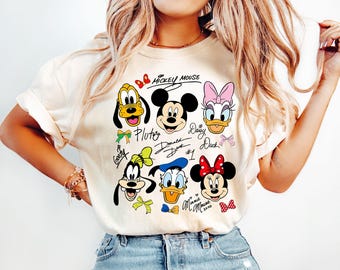 Vintage Mickey and Friends Signatures Shirt, Magical Sweatshirt, Disney Characters Tee, Disney Mouse Head Tee, Mickey & Co Gift, Disney Tee