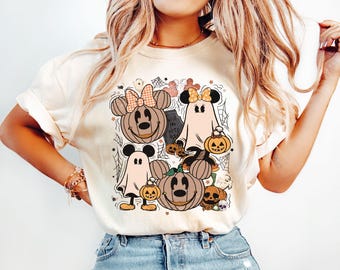 Retro Mickey Minnie Halloween Couple Shirts, Mickey Ghost Shirt, Minnie Ghost Shirt, Spooky Season Shirt, Disney Halloween Gift, Disneyland