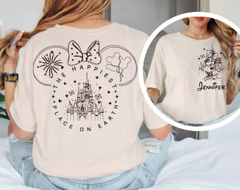 Benutzerdefinierte Minnie Schloss Sweatshirt, der glücklichste Ort auf Erden Sweatshirt, Disneyland Urlaub, Disney Familienreise, Magic Kingdom, Geschenk für Mädchen