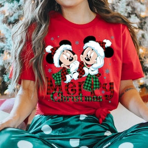 Minnie Mickey Merry Christmas Sweatshirt, Disney Christmas Sweatshirt, Christmas Mickey And Minnie Plaid Sweatshirt, Christmas Family Sweat