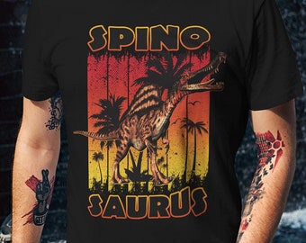 Spinosaurus Shirt for Adults | Dinosaur Sunset T-shirt for Men | Women | Gifts for Dinosaur Birthday Party | Gift Ideas for Dinosaur Lovers