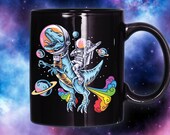 Dinosaur Mug Astronaut Dinosaur Fart Space Mug T-Rex Rainbow Space Mugs Fart Cup Mug Dinos In Space Cute Gifts for Kids Mugs