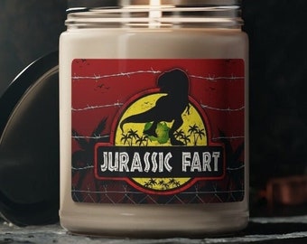 Jurassic Fart Candle Gifts for Dinosaur Lovers | Dino Gifts for Adults | Scented Soy Candle 9oz Size | Gifts for Husband | Light When Farts