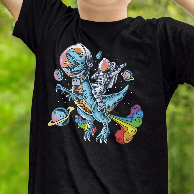 Dinosaur in Space Shirt for Boys Girls 
