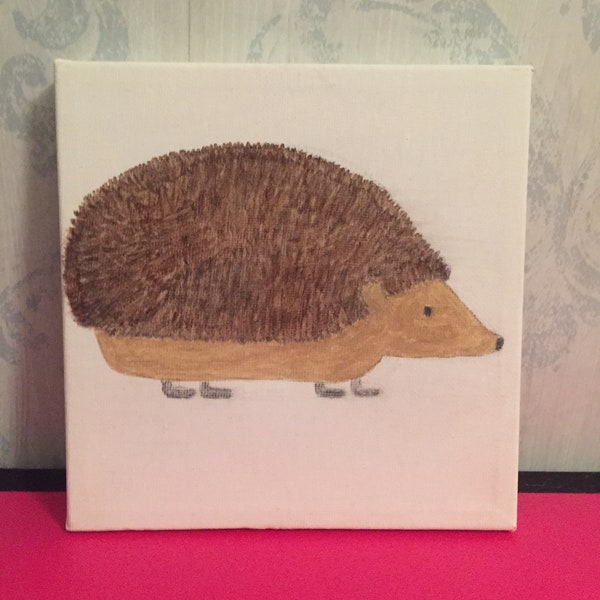 Hedgehog- hand painted acrylic on canvas 15x15cm