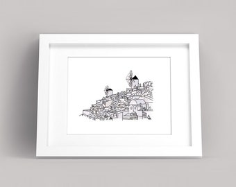 Santorini Oia Sketched Print