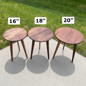 Round Walnut Side Table 16" 18" 20" End Table Coffee Table - BUILD TO ORDER