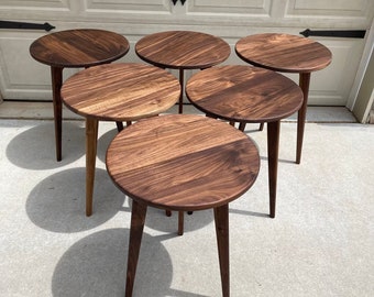 Round Walnut Side Table 14" 16" 18" 20" End Table Coffee Table - BUILD TO ORDER