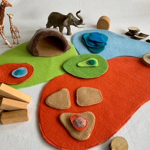 The Wild Set - Dinosaurs - Animals - Felt Landscape Play Mat Felt Play Mats - Role Play - Red - Green