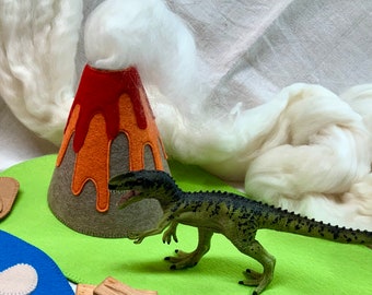 Volcano with mat and "lava" - matching the felt play mats - sturdy and creative for dinosaurs and animals
