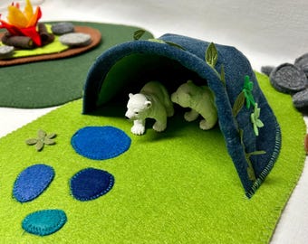 Spielmatten mit Jeans-Höhle im Set - Matten aus Filz werden zu einer bunten Filzlandschaft