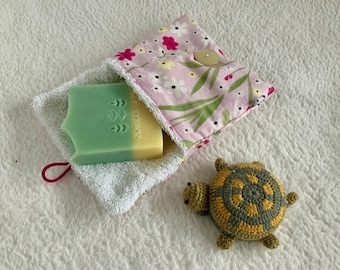 Square soap bag "Summer" - soap pouch - waterproof cotton fabric - travel - vacation - bag for your hair soap
