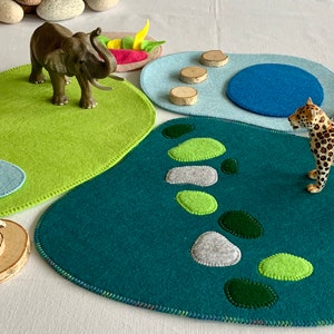 Felt landscape play carpet Play mats made of felt forest meadow lake and paths - play with dolls, animals and blocks - very versatile