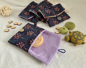 Square soap bag in Indigo - soap bag with upcycled lining in 3 colors - waterproof - travel - vacation - bag for your hair soap