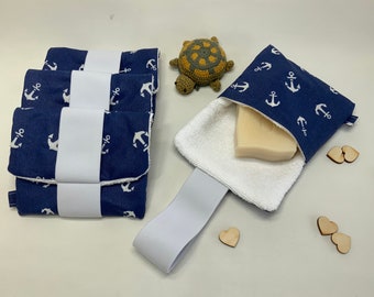 Square soap bag "Anchor" - shampoo bag - Nordic blue nautical - soap pouch for soap, solid shampoo