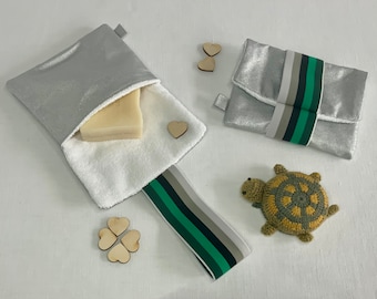 Square soap bag "Silvy 2" - Shampoo bag - Silver - Soap pouch for soap, solid shampoo