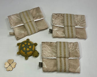 READY TO SHIP - Square soap bag "Vine" - Shampoo bag - Beige with gold - Soap pouch for soap, solid shampoo