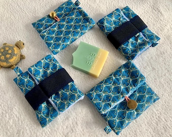 Soap bag square Asia fan blue - soap bag - waterproof - travel - vacation - bag for your hair soap - shampoo bag