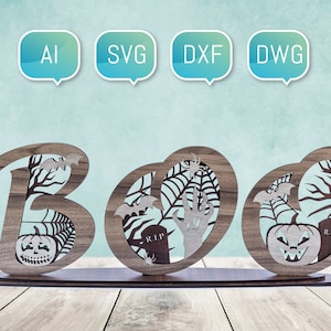 Glowforge SVG DXF Laser Cut-bestanden Happy Halloween voor Plasma DIY cnc Project Sign Pumpkin Face