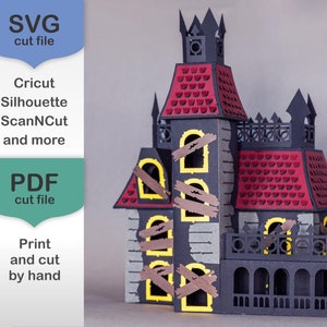Archivo de corte SVG PDF de casa encantada de Halloween en cartulina para Cricut Silhouette ScanNCat Brother Project 3D