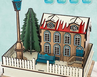 3D Christmas Village House Laser Cut Files: Glowforge SVG DXF CNC Project (Digital Download)