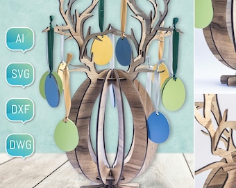 Archivo cortado con láser Huevo de Pascua SVG DXF Glowforge Decor Proyecto 3D Archivos listos para usar para máquina de corte por plasma Proyecto CNC DIY