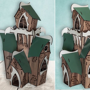 Halloween Laser Cut Dateien Haunted House Mansion 3D Glowforge SVG DXF für Lasercut Cnc Projekt