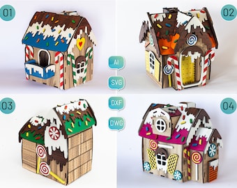 3D Christmas Village Gingerbread House Laser Cut Files: Glowforge SVG DXF Bundle