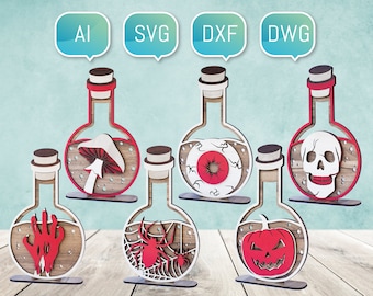 Halloween lasergesneden bestanden Glowforge SVG DXF voor plasma DIY cnc project pompoen gezicht schedel skelet decoratie