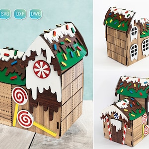 Laser Schnitt Dateien Weihnachtsdorf Lebkuchen-Haus 3D Glowforge SVG DXF für CNC-Projekt lustige Kinder Bundle