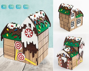 3D Christmas Village Gingerbread House Laser Cut Files (SVG DXF)