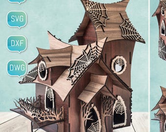 Halloween Laser Cut Files Haunted House Mansion 3D Glowforge SVG DXF for Plasma DIY cnc Project