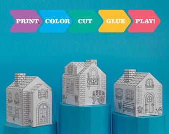 Afdrukbare 3D-kleurplaten House for Kids – DIY voor kinderen – pdf direct downloaden