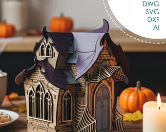Haunted Mansion lasergesneden bestanden: Halloween 3D-huis (SVG, DXF)