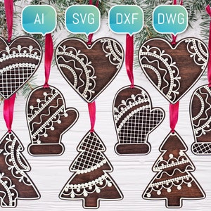 Weihnachten Lebkuchen Ornament 2024 Glowforge SVG Laser geschnitten DXF Dateien für Cnc Projekt Laser Plotter