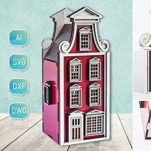 Amsterdam House 3D Miniature Glowforge SVG Laser Cut Files DXF Model for Plasma DIY cnc Project Funny Kids Bundle