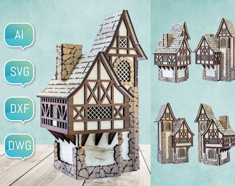 Laser Cut Files Medieval 3D Christmas Miniature House Dxf Svg Project Glowforge Digital Ready for Halloween, Plasma Cutting  DIY cnc Project