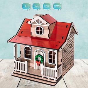 Casa del villaggio di Natale Glowforge File di taglio laser SVG DXF Progetto CNC fai da te Bambini divertenti