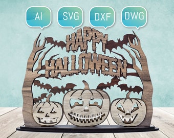 Happy Halloween Laser Cut File Glowforge SVG  DXF for Plasma DIY cnc Project Sign Pumpkin Face