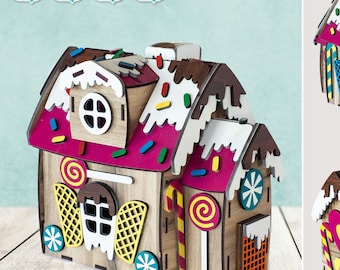 Laser Cut Files Gingerbread House 3D DIY Christmas Decor Village Glowforge SVG DXF