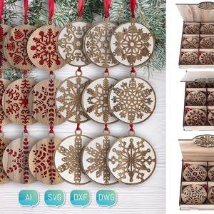 Snowflake Ornaments SVG Laser Cut Files: Christmas Ornament Box, CNC Project (Digital Download)