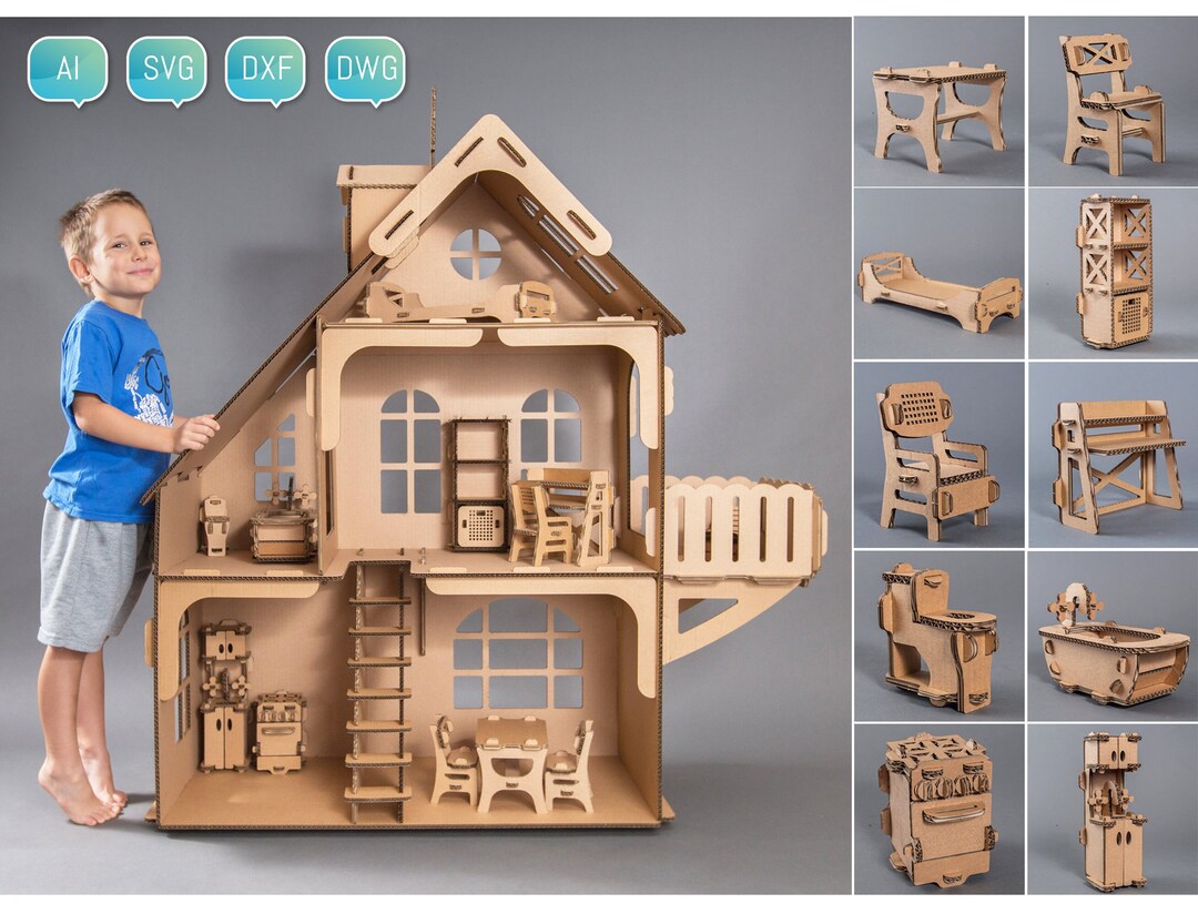 Laser Cut Dollhouse and Furniture Dxf Svg Project Digital